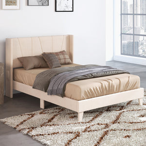 Full/Queen Size Upholstered Bed Frame with Geometric Wingback Headboard-Full Size view 3