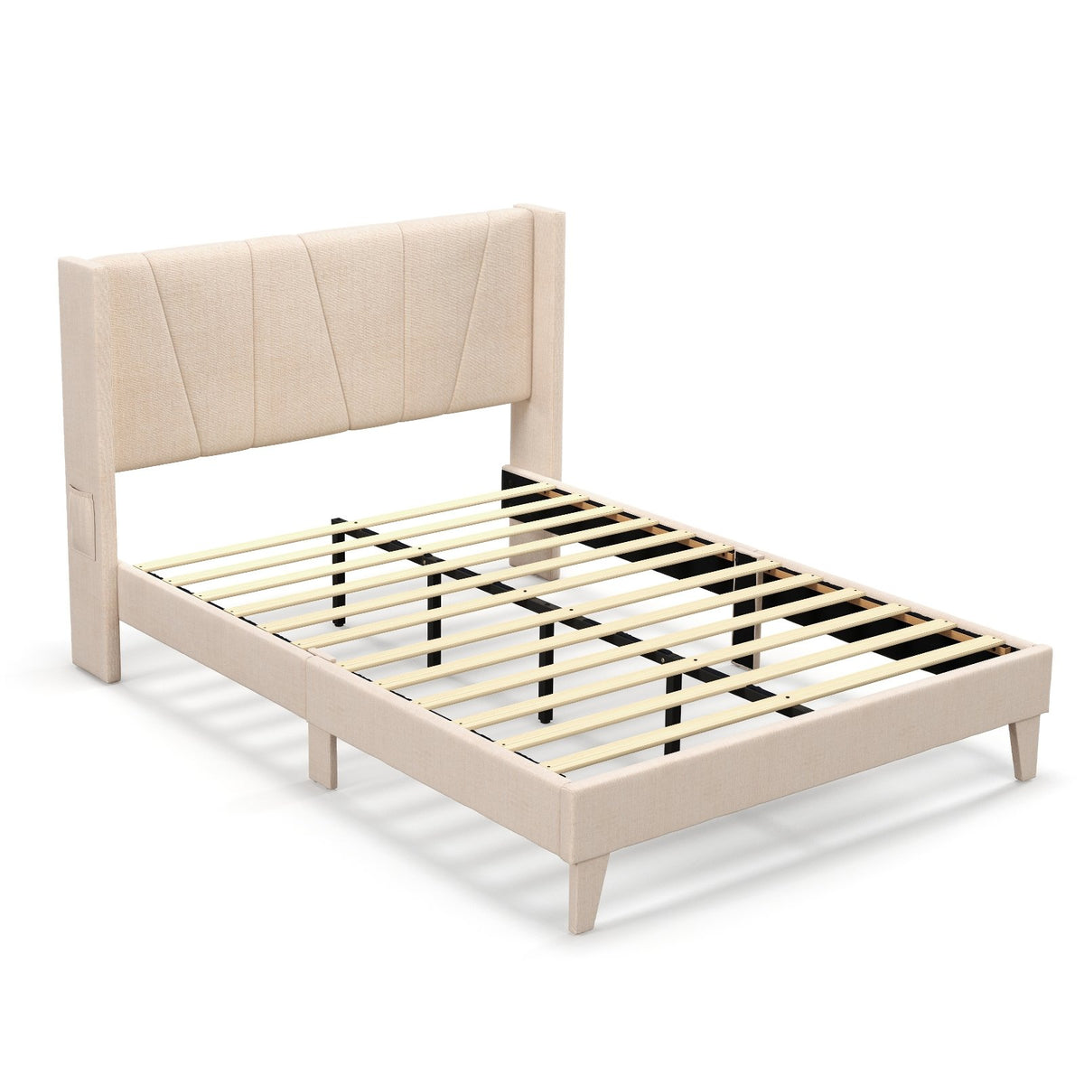 Full/Queen Size Upholstered Bed Frame with Geometric Wingback Headboard-Full Size view 4