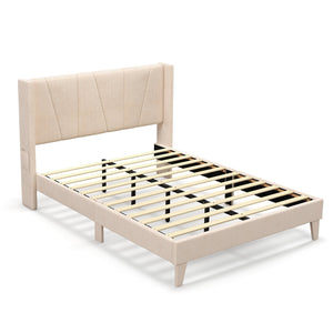 Full/Queen Size Upholstered Bed Frame with Geometric Wingback Headboard-Full Size view 4