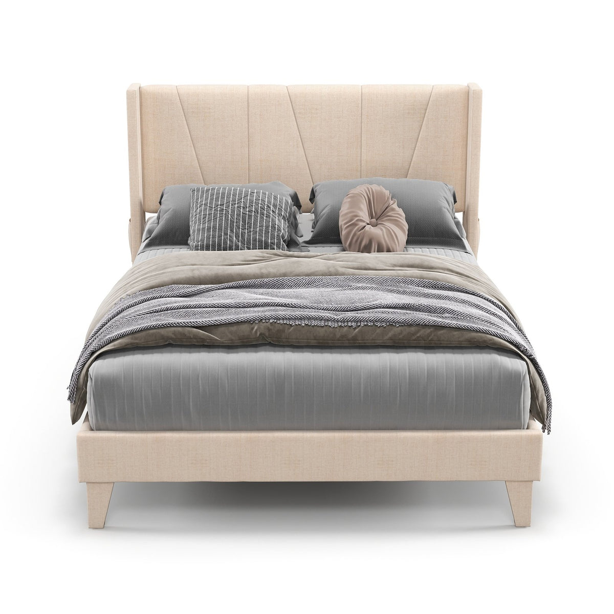 Full/Queen Size Upholstered Bed Frame with Geometric Wingback Headboard-Full Size view 7