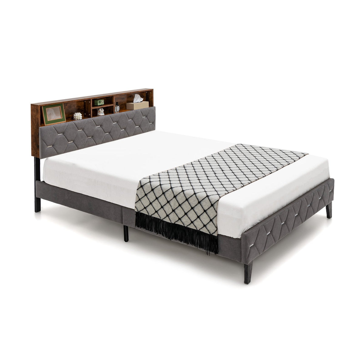 Full/Queen Size Upholstered Bed Frame with Storage Headboard-Full Size view 4