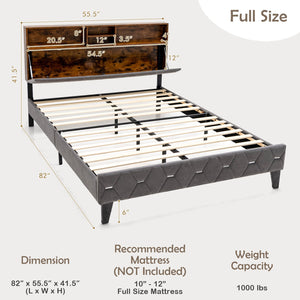Full/Queen Size Upholstered Bed Frame with Storage Headboard-Full Size view 5