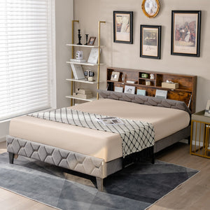 Full/Queen Size Upholstered Bed Frame with Storage Headboard-Queen Size view 2