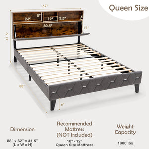 Full/Queen Size Upholstered Bed Frame with Storage Headboard-Queen Size view 5