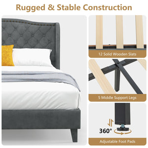 Full/Queen Size Upholstered Platform Bed Frame with Button Tufted Headboard-Full Size view 7