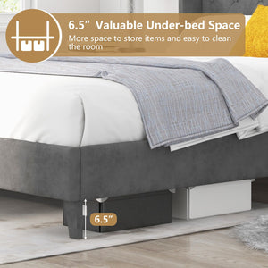 Full/Queen Size Upholstered Platform Bed Frame with Button Tufted Headboard-Queen Size view 6