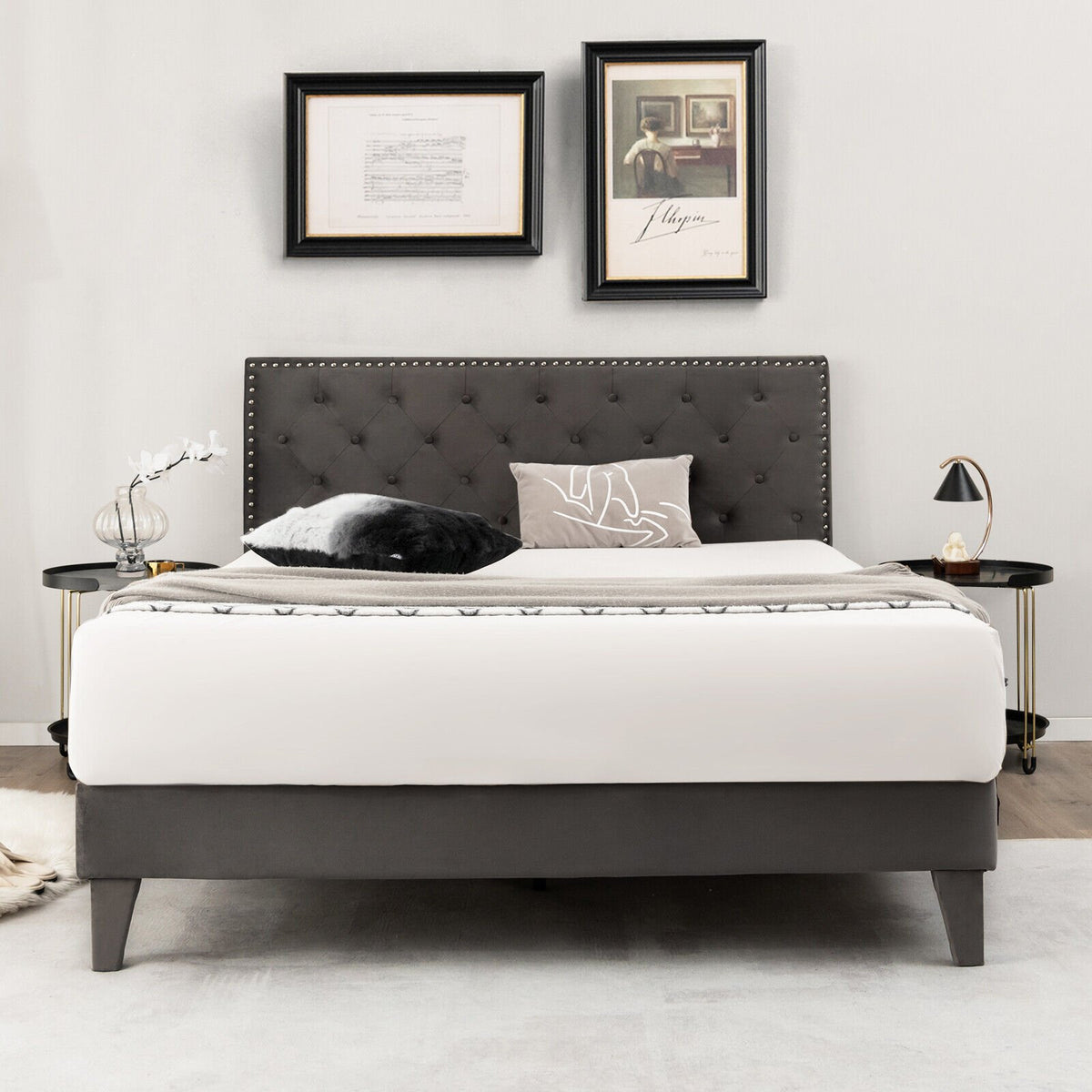 Full/Queen Size Upholstered Platform Bed with Tufted Headboard-Queen Size view 3