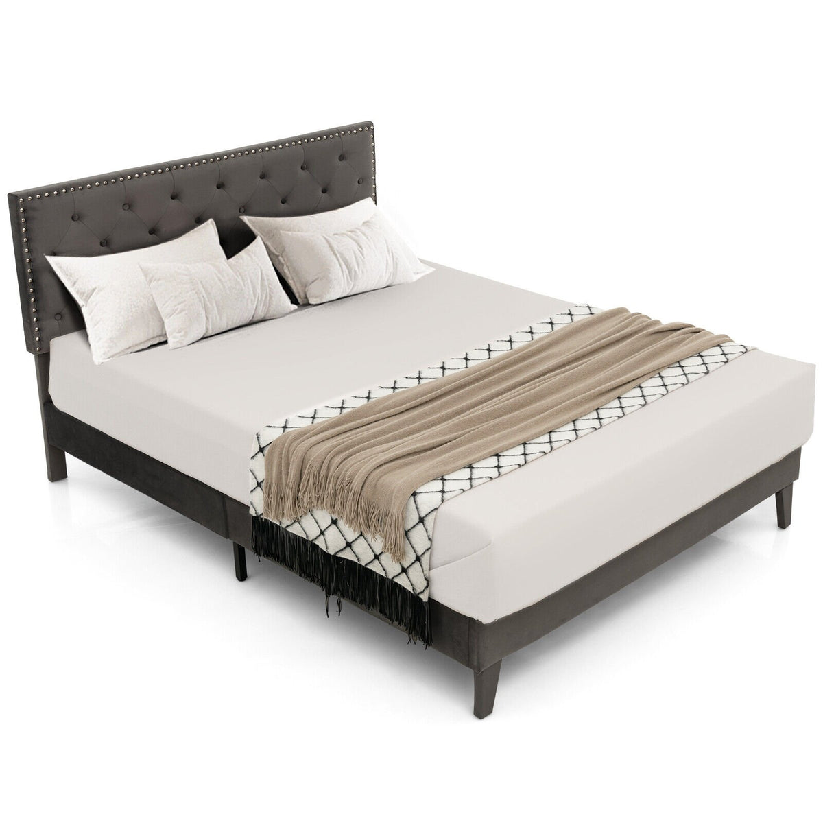 Full/Queen Size Upholstered Platform Bed with Tufted Headboard-Queen Size view 4