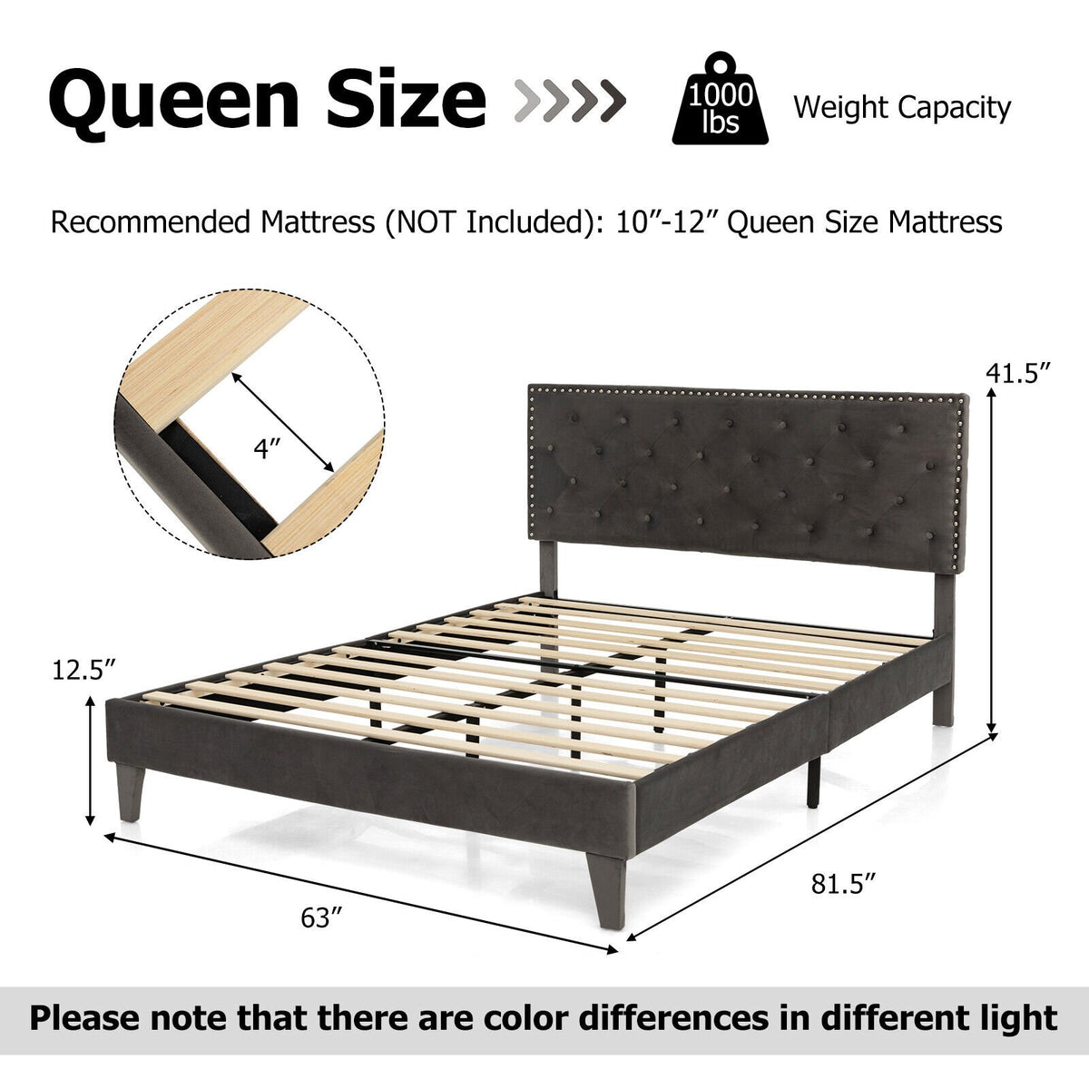 Full/Queen Size Upholstered Platform Bed with Tufted Headboard-Queen Size view 5