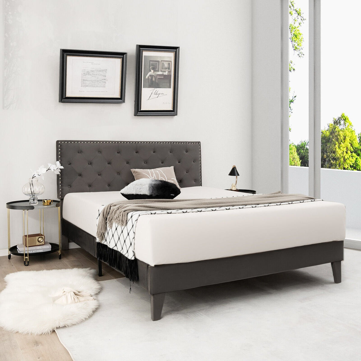 Full/Queen Size Upholstered Platform Bed with Tufted Headboard-Queen Size view 6