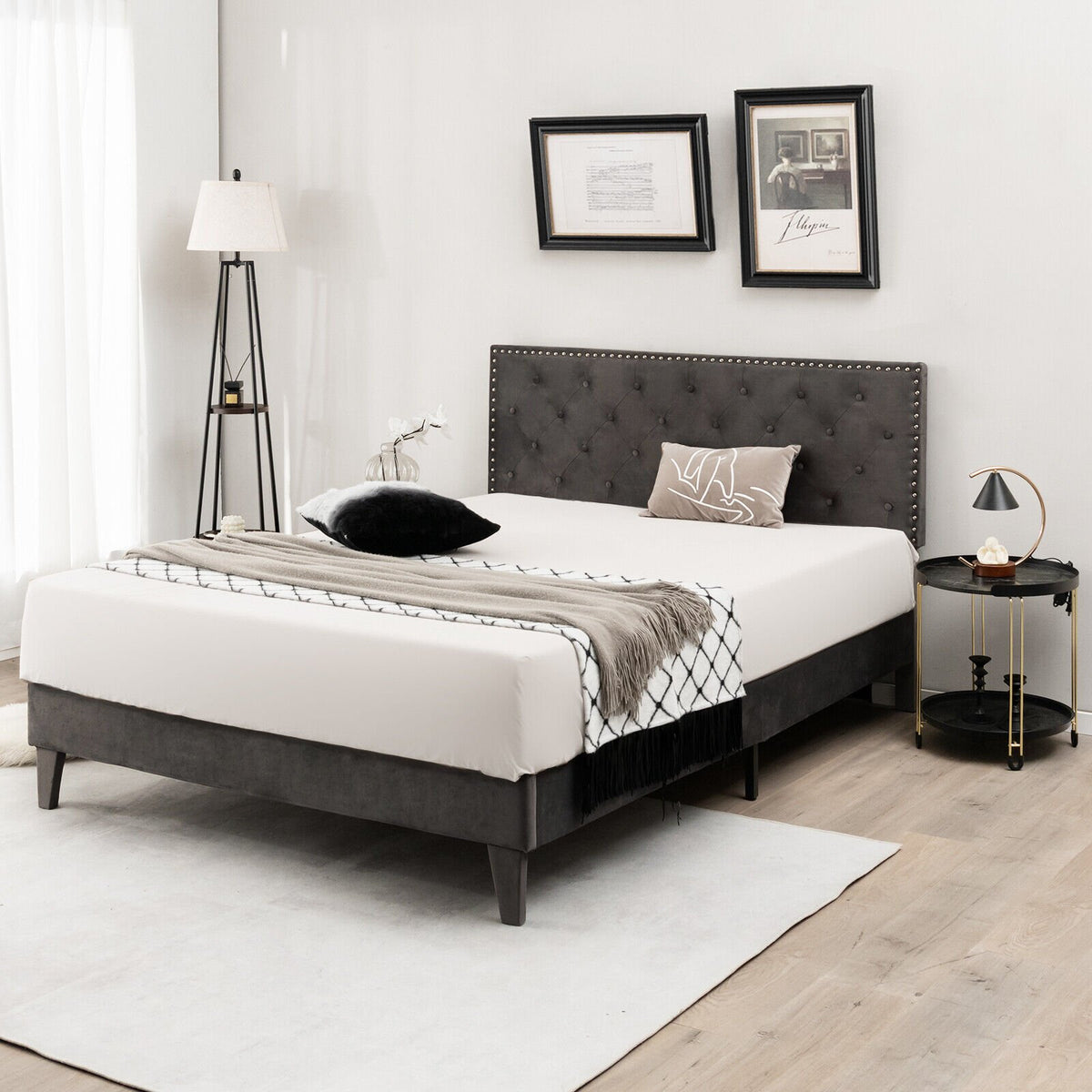 Full/Queen Size Upholstered Platform Bed with Tufted Headboard-Queen Size view 7