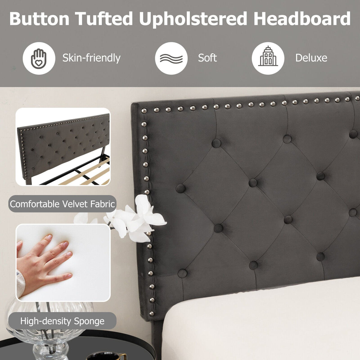 Full/Queen Size Upholstered Platform Bed with Tufted Headboard-Queen Size view 9