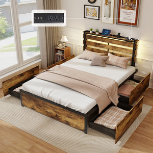 Full/Queen/Twin Size Bed Frame with Drawers LED Lights and USB Ports-Full Size view 2