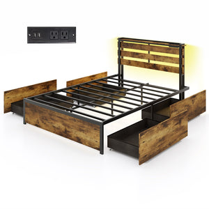 Full/Queen/Twin Size Bed Frame with Drawers LED Lights and USB Ports-Full Size view 4