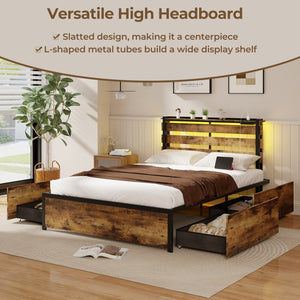 Full/Queen/Twin Size Bed Frame with Drawers LED Lights and USB Ports-Full Size view 6