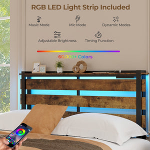 Full/Queen/Twin Size Bed Frame with Drawers LED Lights and USB Ports-Full Size view 8