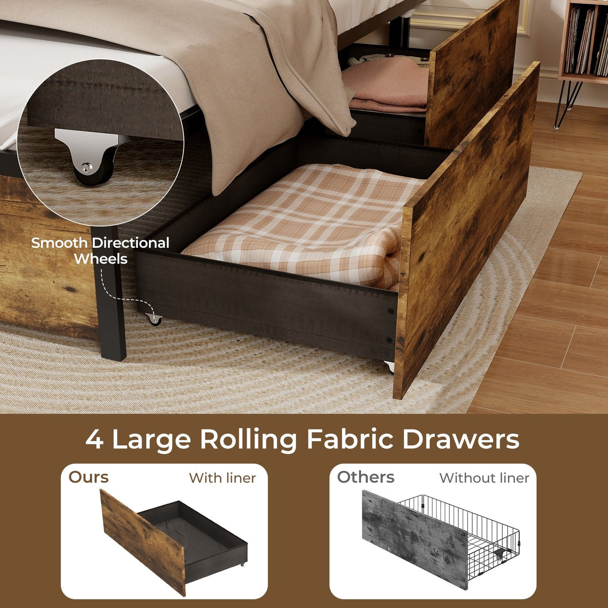 Full/Queen/Twin Size Bed Frame with Drawers LED Lights and USB Ports-Full Size view 9