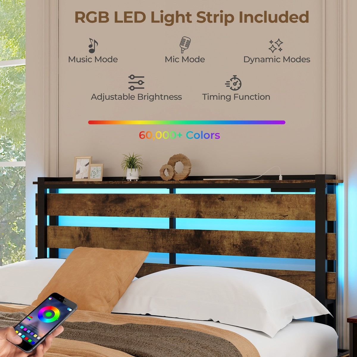 Full/Queen/Twin Size Bed Frame with Drawers LED Lights and USB Ports-Queen Size view 6