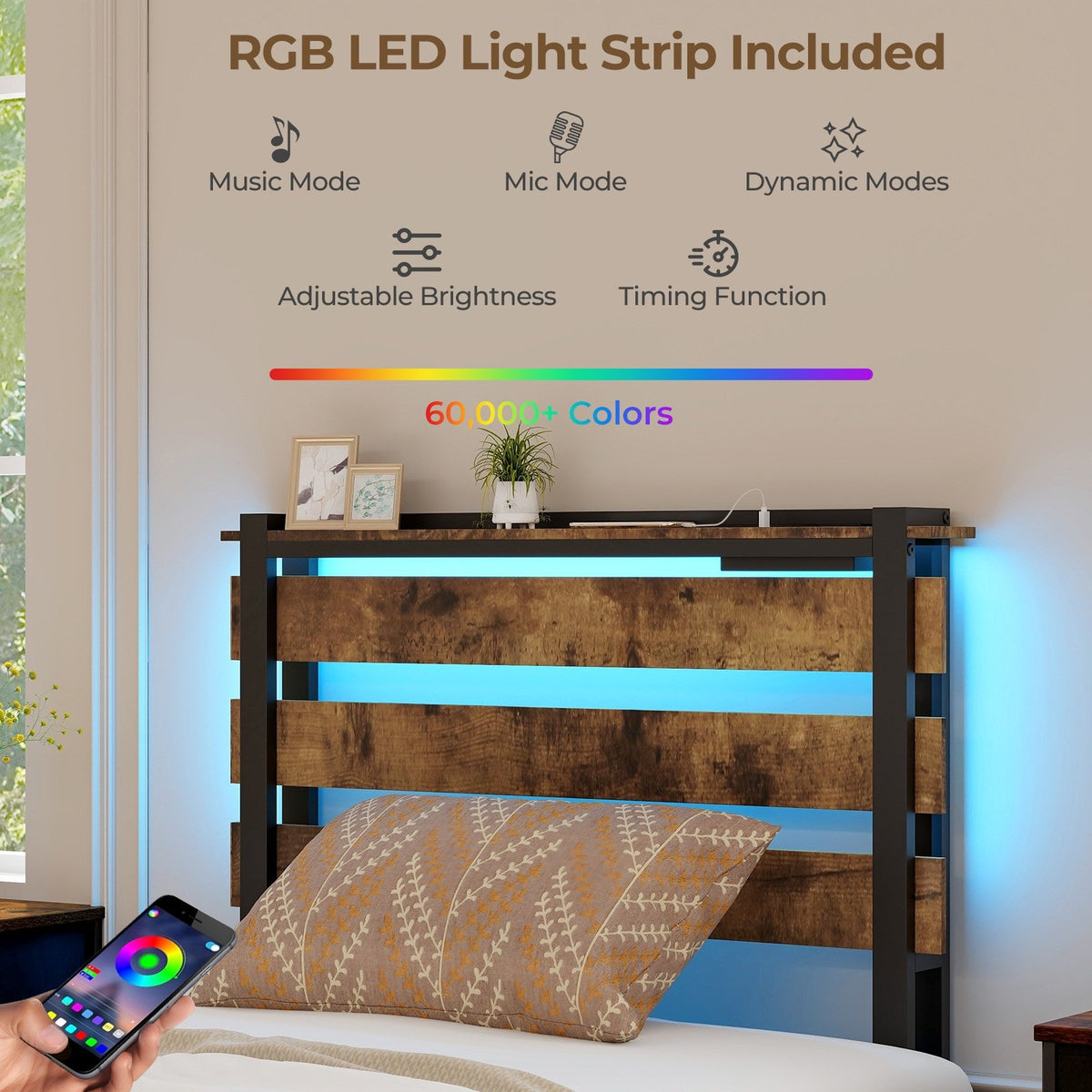 Full/Queen/Twin Size Bed Frame with Drawers LED Lights and USB Ports-Twin Size view 6