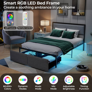 Full/Queen/Twin Size Bed Frame with LED Lights Drawer and Metal Slats-Full Size view 6