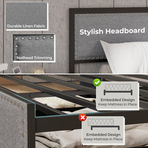 Full/Queen/Twin Size Bed Frame with LED Lights Drawer and Metal Slats-Full Size view 8