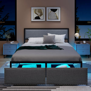 Full/Queen/Twin Size Bed Frame with LED Lights Drawer and Metal Slats-Queen Size view 5