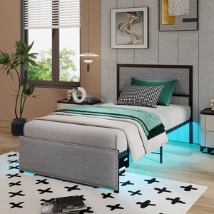 Full/Queen/Twin Size Bed Frame with LED Lights Drawer and Metal Slats-Twin Size view 5