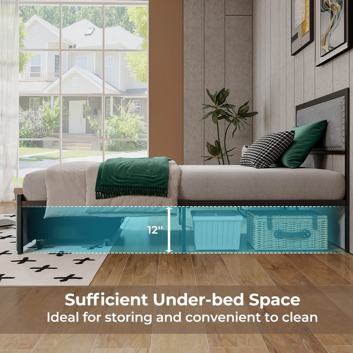 Full/Queen/Twin Size Bed Frame with LED Lights Drawer and Metal Slats-Twin Size view 6