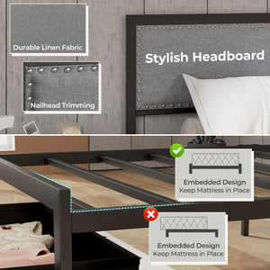 Full/Queen/Twin Size Bed Frame with LED Lights Drawer and Metal Slats-Twin Size view 7