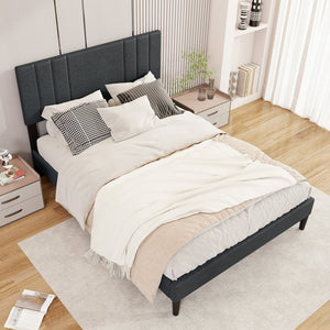 Full/Queen/Twin Size Bed Frame with Vertical Channel Tufted Headboard and Wooden Slats-Full Size view 3