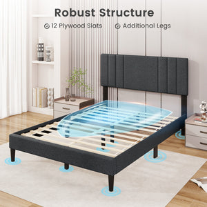 Full/Queen/Twin Size Bed Frame with Vertical Channel Tufted Headboard and Wooden Slats-Full Size view 7