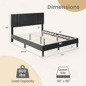 Full/Queen/Twin Size Bed Frame with Vertical Channel Tufted Headboard and Wooden Slats-Queen Size view 4