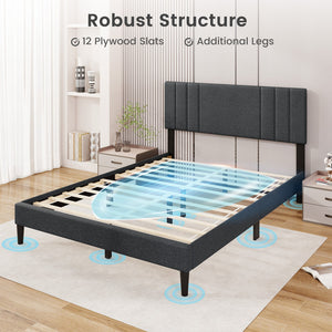 Full/Queen/Twin Size Bed Frame with Vertical Channel Tufted Headboard and Wooden Slats-Queen Size view 7