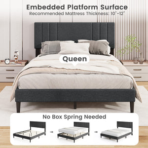 Full/Queen/Twin Size Bed Frame with Vertical Channel Tufted Headboard and Wooden Slats-Queen Size view 8