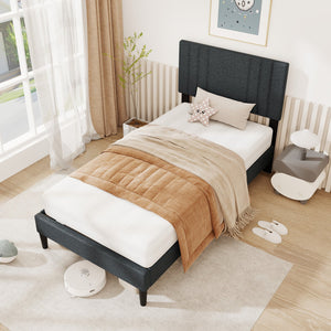Full/Queen/Twin Size Bed Frame with Vertical Channel Tufted Headboard and Wooden Slats-Twin Size view 2