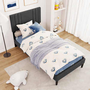 Full/Queen/Twin Size Bed Frame with Vertical Channel Tufted Headboard and Wooden Slats-Twin Size view 3