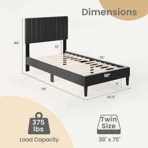 Full/Queen/Twin Size Bed Frame with Vertical Channel Tufted Headboard and Wooden Slats-Twin Size view 4