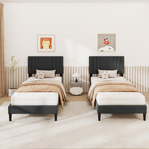 Full/Queen/Twin Size Bed Frame with Vertical Channel Tufted Headboard and Wooden Slats-Twin Size view 5