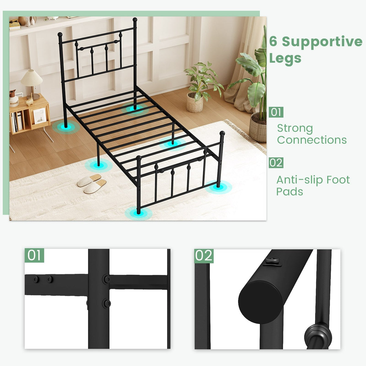 Full/Queen/Twin Size Heavy-duty Metal Bed Frame with Headboard-Twin Size view 5