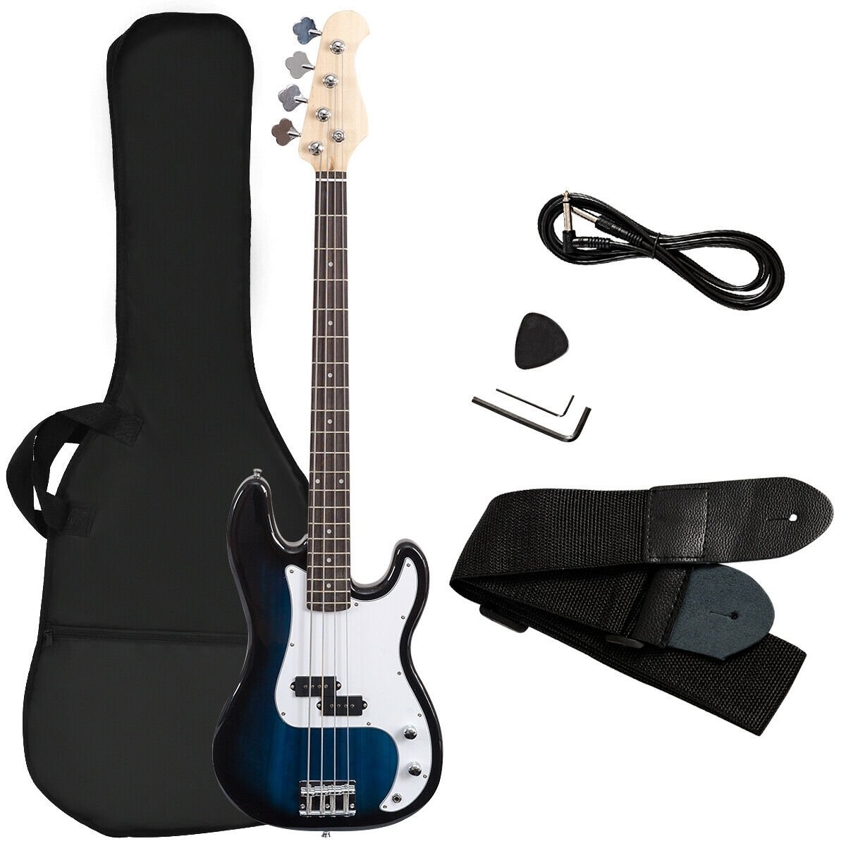 Full Size 4 String Electric Bass Guitar with Strap Bag-Blue