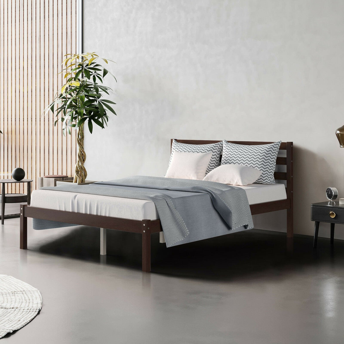 Full Size Bed frame Foundation with Solid Wooden Slat Suppor view 3