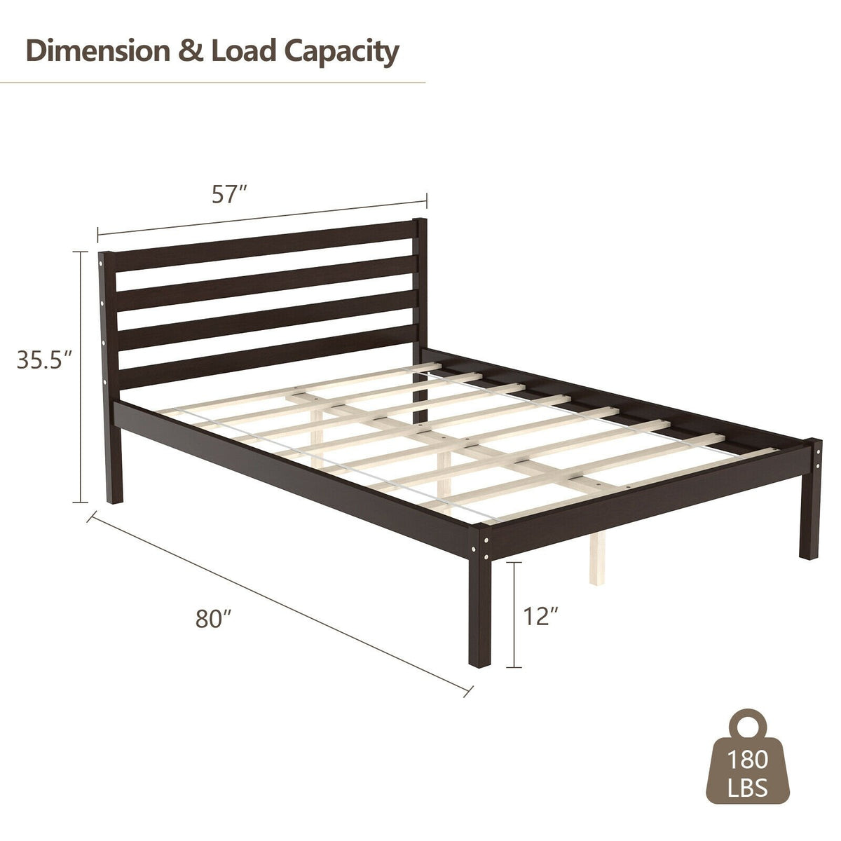 Full Size Bed frame Foundation with Solid Wooden Slat Suppor view 5