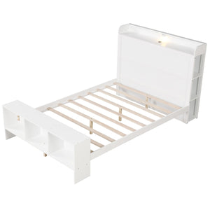 Full Size Bed Frame with 2 USB Ports with Storage Headboard and Lights-Full Size