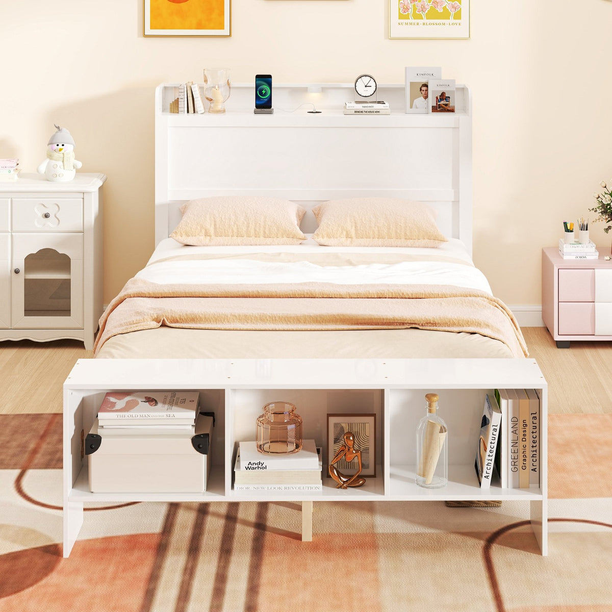 Full Size Bed Frame with 2 USB Ports with Storage Headboard and Lights-Full Size view 5