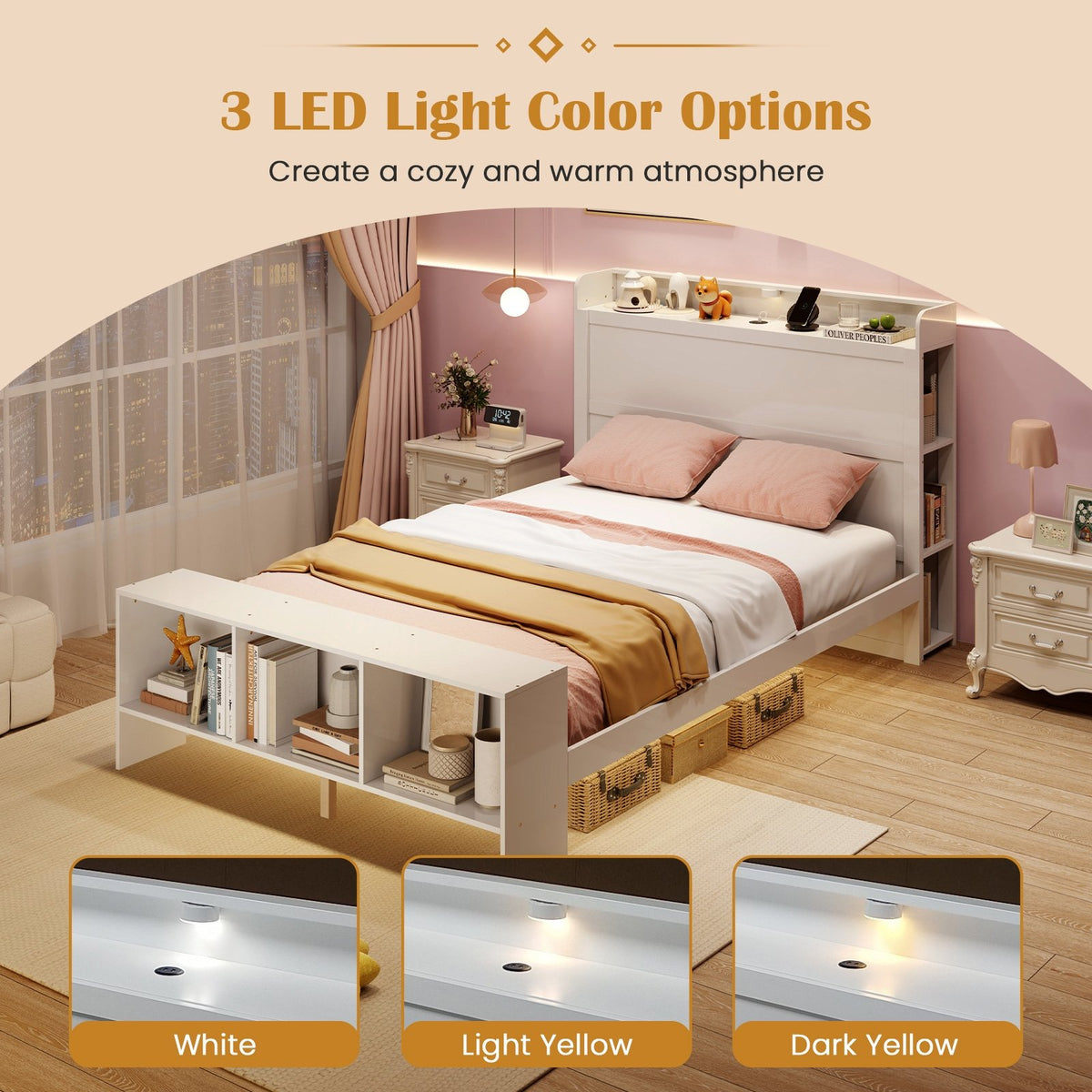 Full Size Bed Frame with 2 USB Ports with Storage Headboard and Lights-Full Size view 7