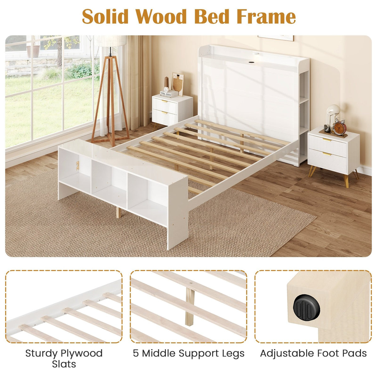 Full Size Bed Frame with 2 USB Ports with Storage Headboard and Lights-Full Size view 9