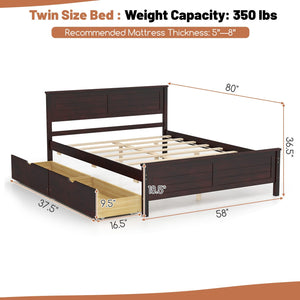Full Size Bed Frame with Storage Drawers and Solid Wood Headboard-Espresso view 4