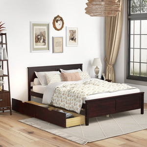 Full Size Bed Frame with Storage Drawers and Solid Wood Headboard-Espresso view 5