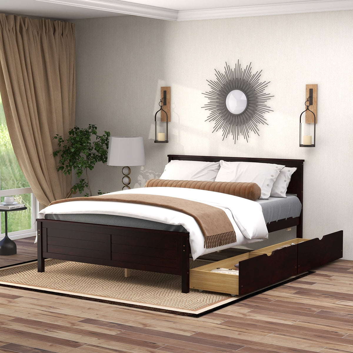 Full Size Bed Frame with Storage Drawers and Solid Wood Headboard-Espresso view 6