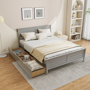 Full Size Bed Frame with Storage Drawers and Solid Wood Headboard-Gray view 6